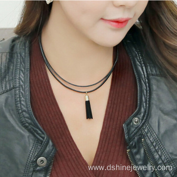 Double Layered leather necklaces with tassel charm necklace